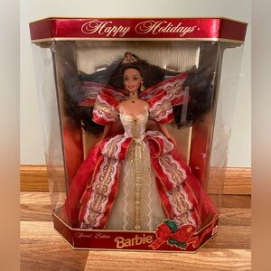 1997 Happy Holidays Brunette Barbie Doll New In Original Packaging